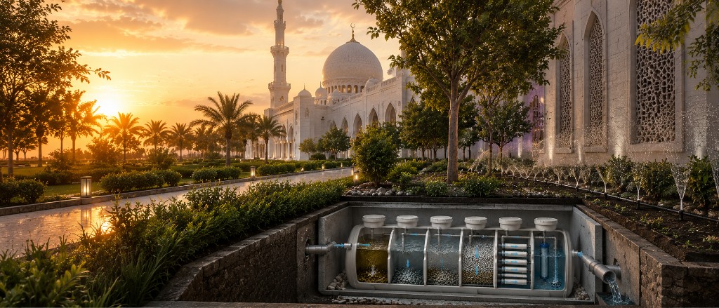 واحة خضراء لجامع عبدالله بن إباض — مسقط